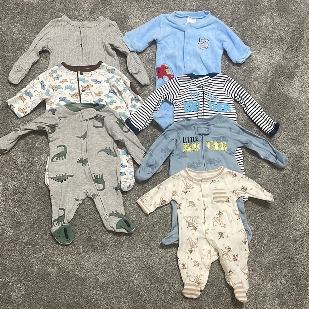 Preemie Carter's Baby Boy Onesie Pajamas Gray and Blue Footies Soft One Pieces